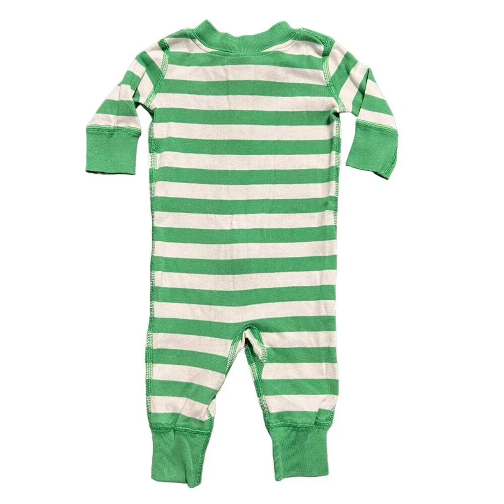 Hanna Andersson Sz 50 (0-6m) Green Striped Zipper Sleeper Pajamas